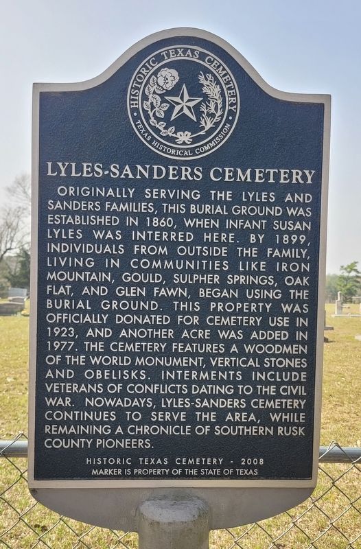 Lyles-Sanders Cemetery Marker. Click for full size. Lyles-Sanders Cemetery Marker image. Click for full size.