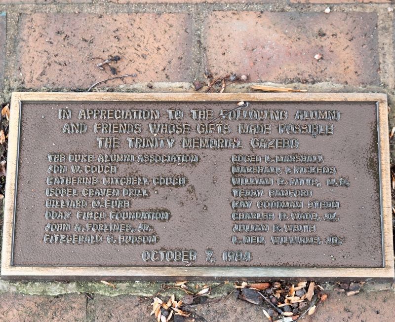The Trinity College Memorial Gazebo Dedication Plaque. Click for full size. The Trinity College Memorial Gazebo Dedication Plaque image. Click for full size.