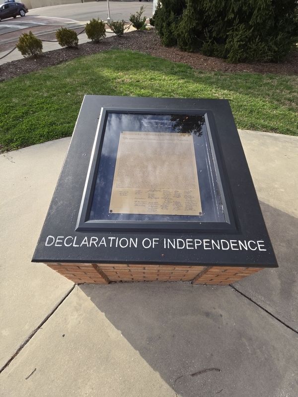 The Charters of Freedom Marker - replica display of the Declaration of Independence image. Click for full size.