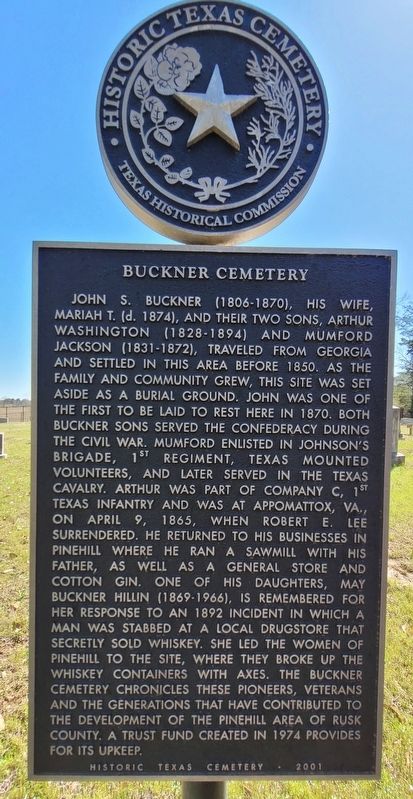 Buckner Cemetery Marker image. Click for full size.