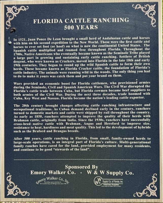 Florida Cattle Ranching Marker image. Click for full size.