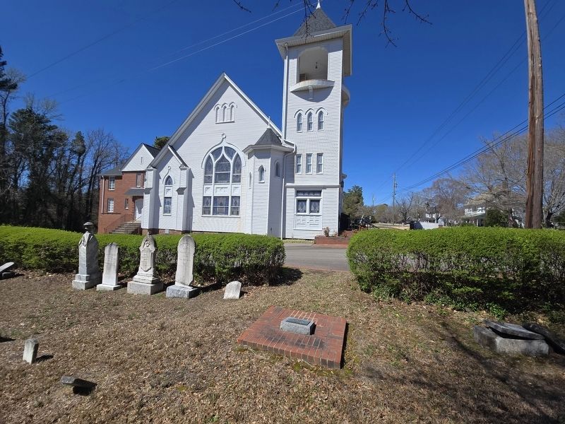 Carthage Methodist Cemetery Marker looking towards the Methodist Church. image. Click for full size.