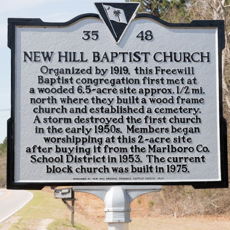 New Hill Baptist Church side of marker. Click for full size. New Hill Baptist Church side of marker image. Click for full size.