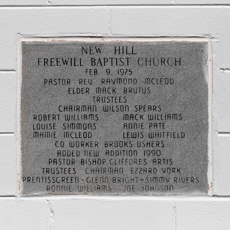 New Hill Freewill Baptist Church Cornerstone. Click for full size. New Hill Freewill Baptist Church Cornerstone image. Click for full size.