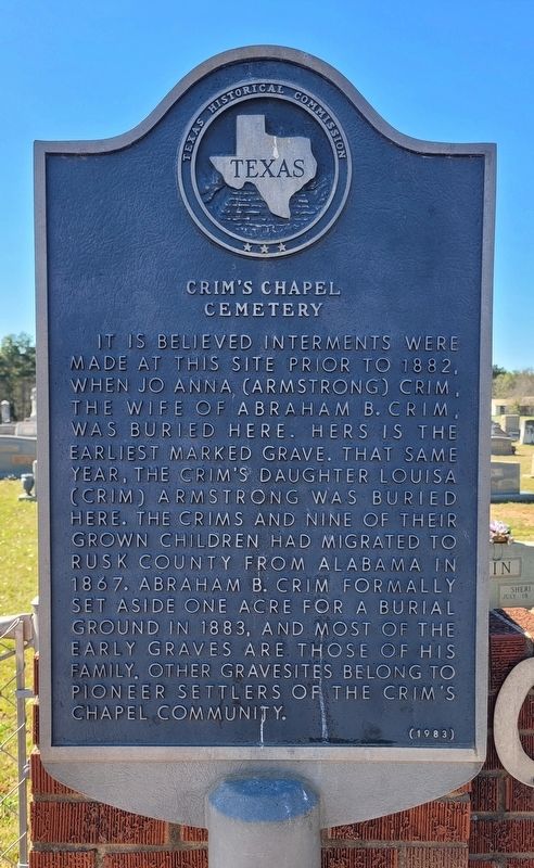 Crim's Chapel Cemetery Marker. Click for full size. Crim's Chapel Cemetery Marker image. Click for full size.