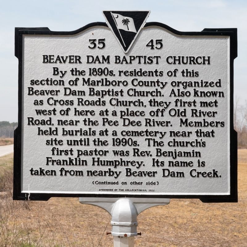 Beaver Dam Baptist Church Marker, Side One. Click for full size. Beaver Dam Baptist Church Marker, Side One image. Click for full size.