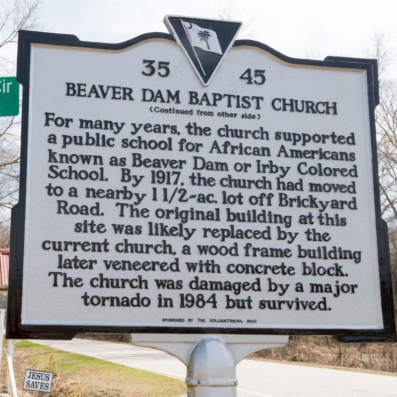 Beaver Dam Baptist Church Marker, Side Two. Click for full size. Beaver Dam Baptist Church Marker, Side Two image. Click for full size.