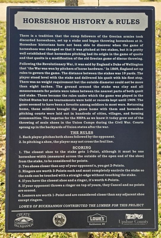 Horseshoe History & Rules Marker. Click for full size. Horseshoe History & Rules Marker image. Click for full size.