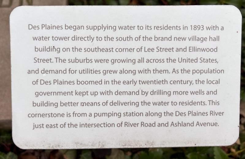 Des Plaines Pumping Station Cornerstone Marker image. Click for full size.
