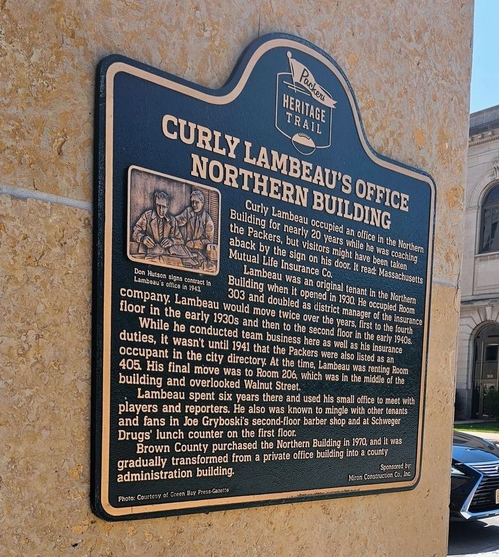 Curly Lambeau's Office Northern Building Marker. Click for full size. Curly Lambeau's Office Northern Building Marker image. Click for full size.