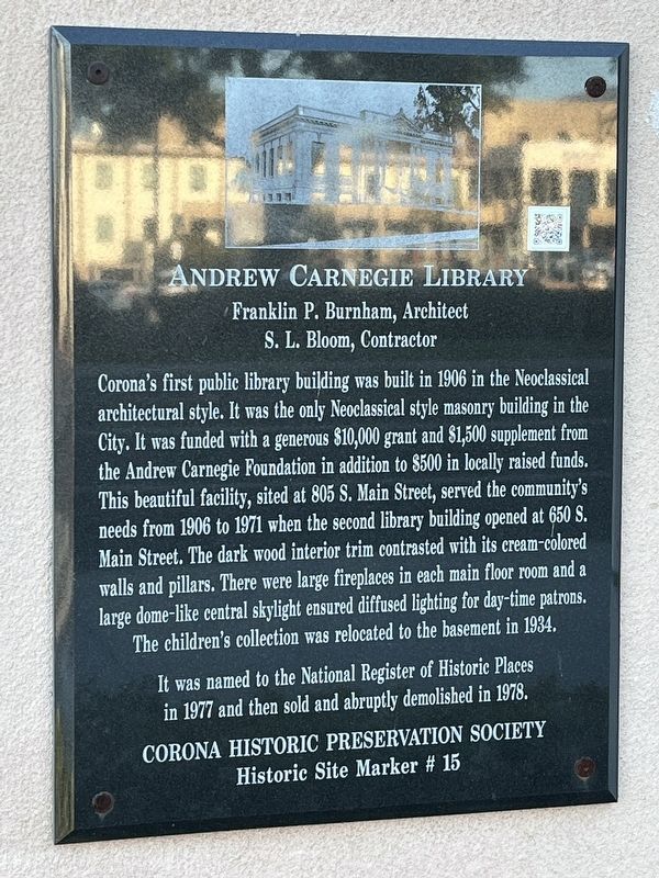Andrew Carnegie Library Marker image. Click for full size.