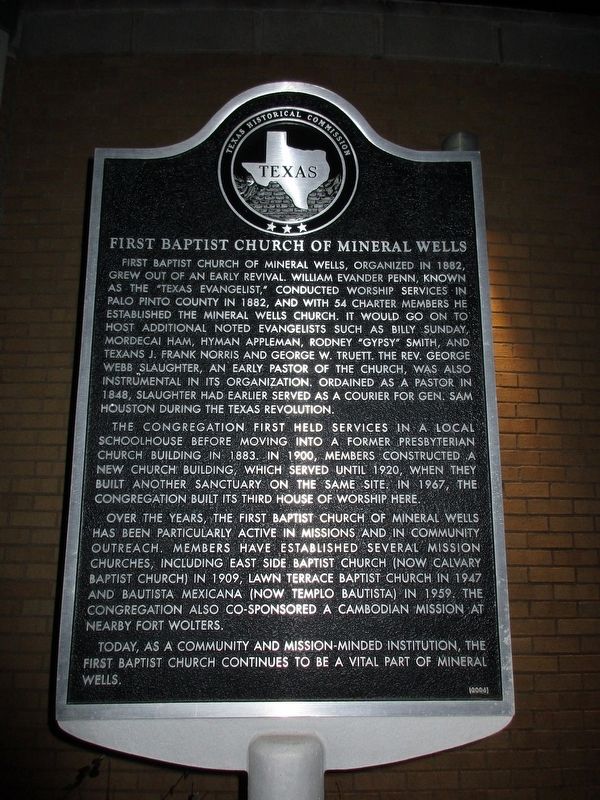 First Baptist Church of Mineral Wells Marker. Click for full size. First Baptist Church of Mineral Wells Marker image. Click for full size.