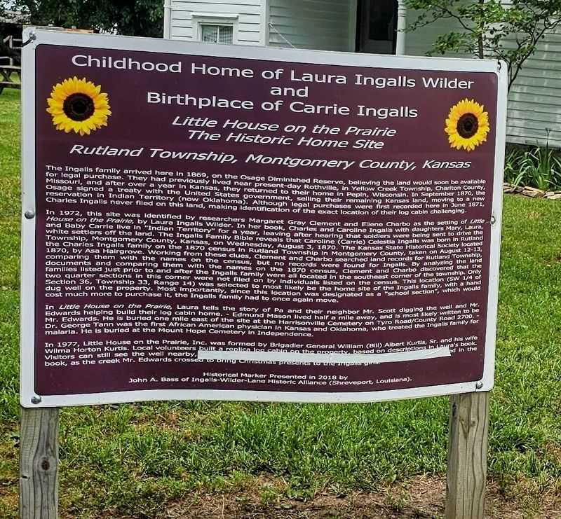 Childhood Home of Laura Ingalls Wilder and Birthplace of Carrie Ingalls Marker image. Click for full size.