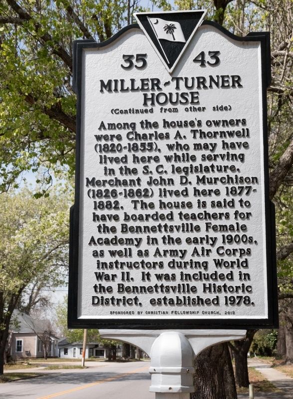 Miller-Turner House Marker, Side Two. Click for full size. Miller-Turner House Marker, Side Two image. Click for full size.