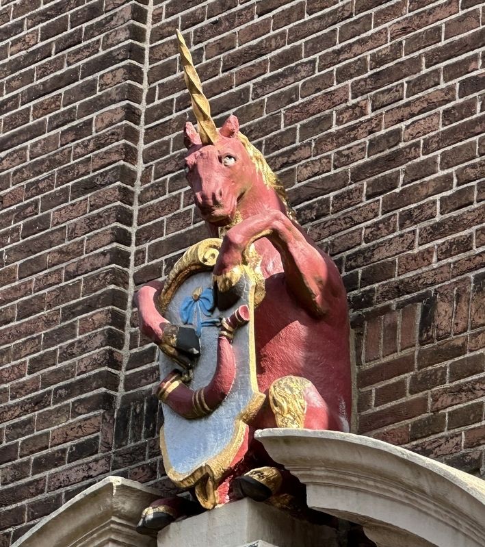 Coat of arms of Hoorn with unicorn image. Click for full size.