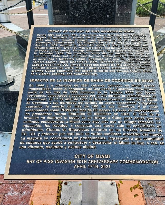 Impact of the Bay of Pigs Invasion in Miami Marker. Click for full size. Impact of the Bay of Pigs Invasion in Miami Marker image. Click for full size.