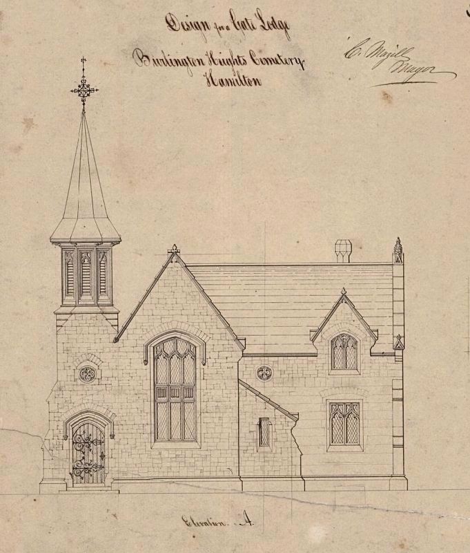Cemetery Gatehouse elevation original drawing image. Click for full size.