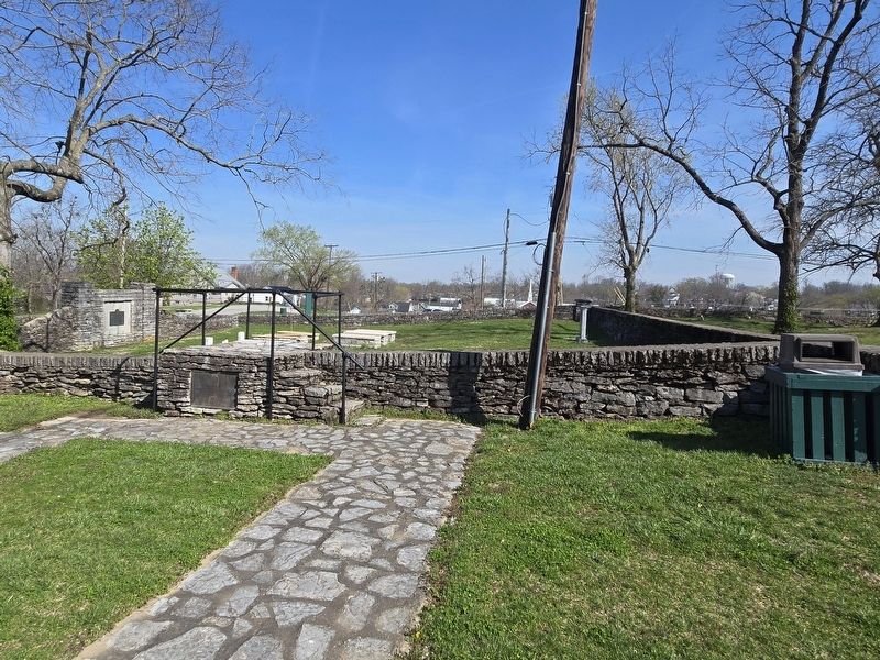 Memorial Acre Marker at the base of the steps. The cemetery is beyond the stone wall.. Click for full size. Memorial Acre Marker at the base of the steps. The cemetery is beyond the stone wall. image. Click for full size.