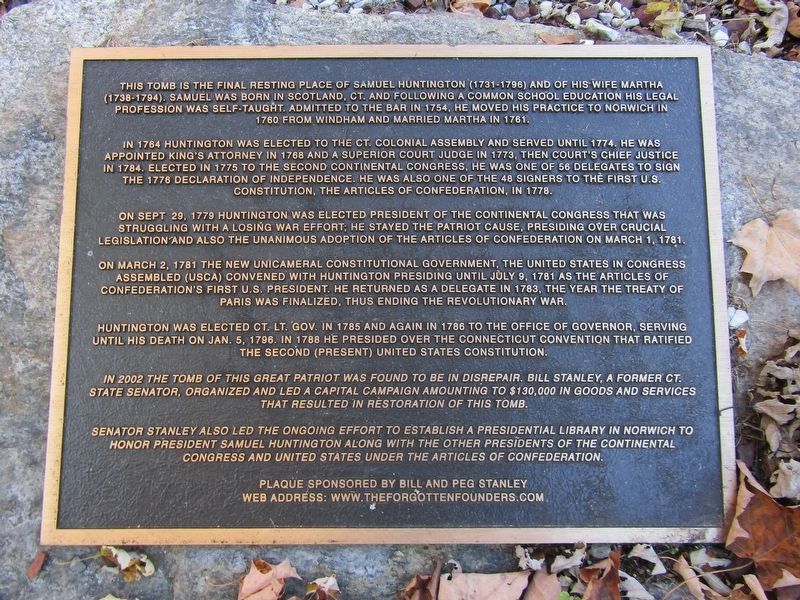 Tomb of Samuel Huntington Marker. Click for full size. Tomb of Samuel Huntington Marker image. Click for full size.