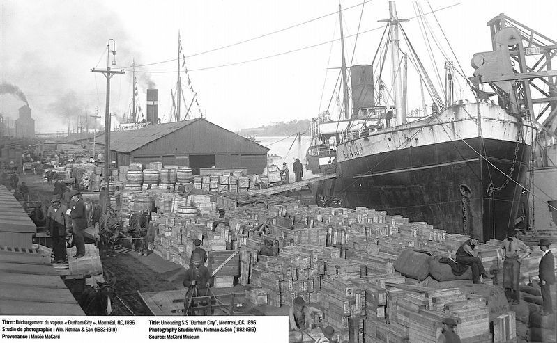 Marker detail: Unloading S.S "Durham City'', Montreal, QC, 1896. Click for full size. Marker detail: Unloading S.S "Durham City'', Montreal, QC, 1896 image. Click for full size.