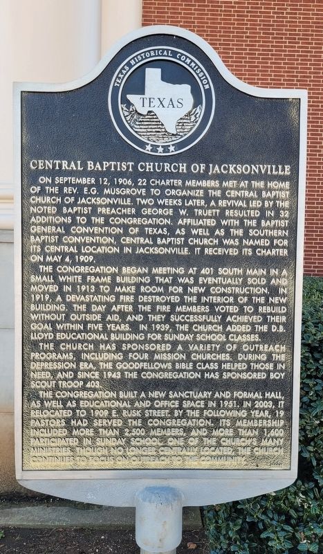 Central Baptist Church of Jacksonville Marker image. Click for full size.
