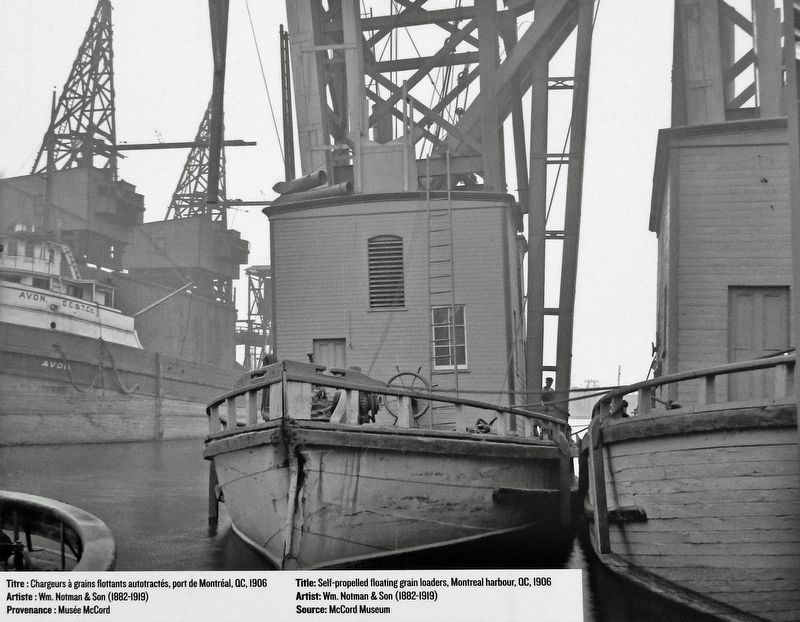 Marker detail: Self-propelled floating grain loaders, Montr�al Harbour, QC, 1906 image. Click for full size.