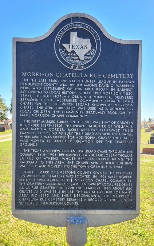 Morrison Chapel/La Rue Cemetery Marker. Click for full size. Morrison Chapel/La Rue Cemetery Marker image. Click for full size.