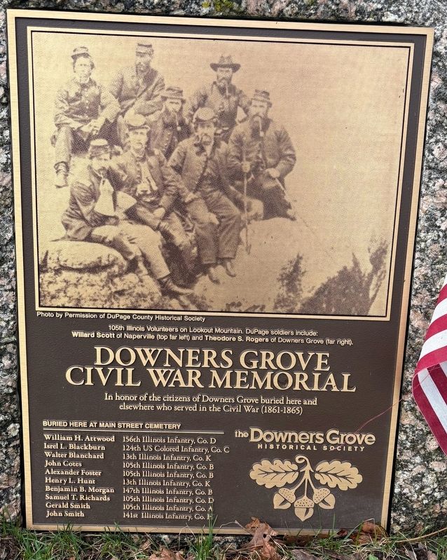 Downers Grove Civil War Memorial Marker. Click for full size. Downers Grove Civil War Memorial Marker image. Click for full size.