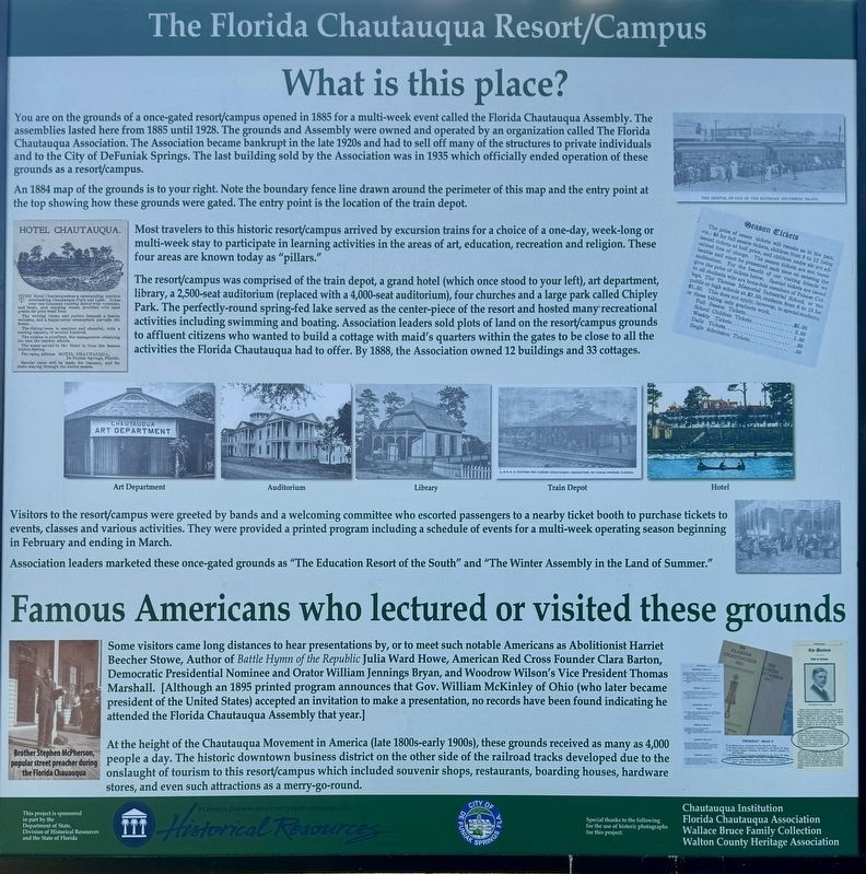 The Florida Chautauqua Resort/Campus Marker (left panel) image. Click for full size.