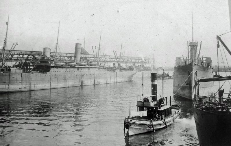 Marker detail: Tugboat towing a ship, 1917. Click for full size. Marker detail: Tugboat towing a ship, 1917 image. Click for full size.