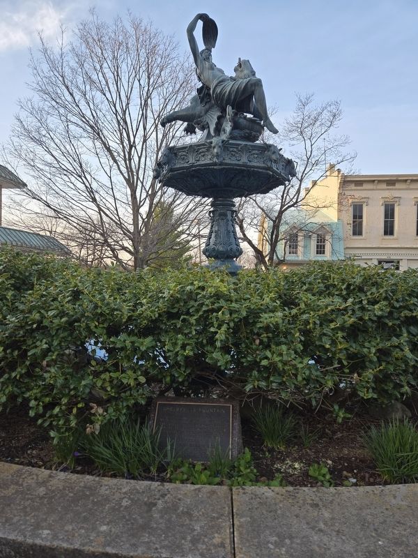 Wide view of Shelbyville Fountain and the Marker near the north side base in the planter. Click for full size. Wide view of Shelbyville Fountain and the Marker near the north side base in the planter image. Click for full size.