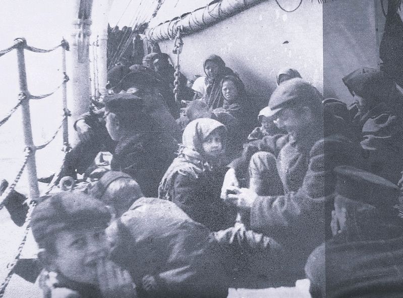 Marker detail: Group of refugees or immigrants on a ship. Click for full size. Marker detail: Group of refugees or immigrants on a ship image. Click for full size.