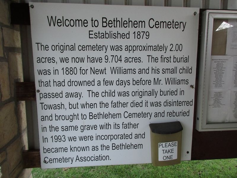 Bethlehem Cemetery information sign image. Click for full size.