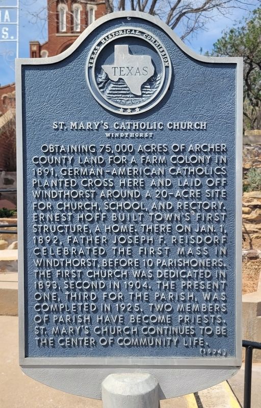 St. Mary's Catholic Church Windthorst Marker image. Click for full size.