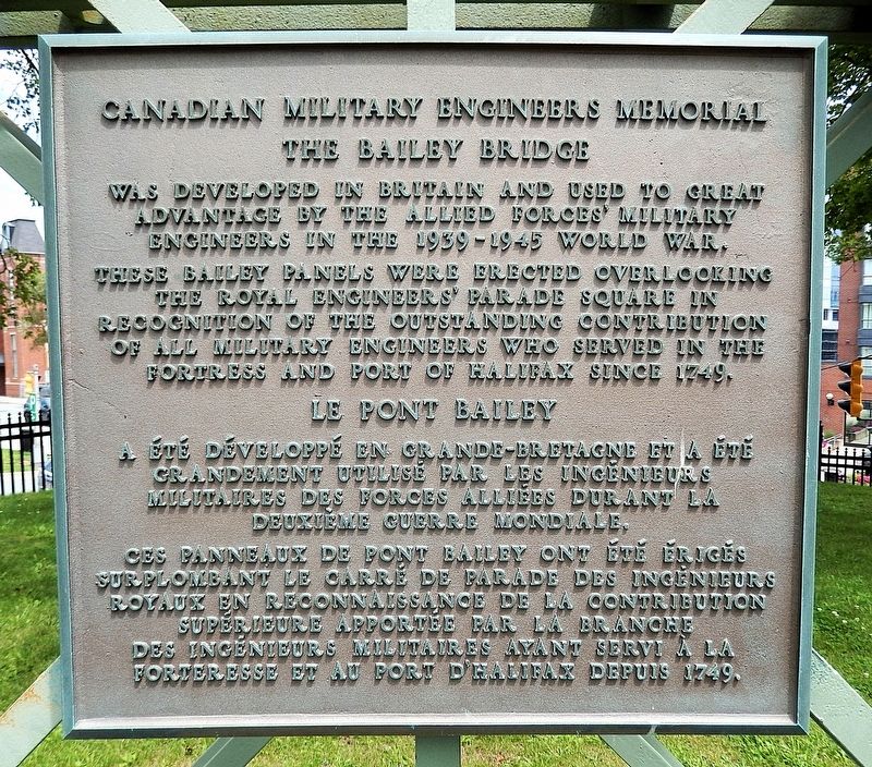 The Bailey Bridge/Le Pont Bailey Marker. Click for full size. The Bailey Bridge/Le Pont Bailey Marker image. Click for full size.