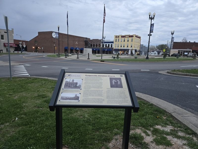 Hodgenville Christian Church Marker looking towards Lincoln Square. Click for full size. Hodgenville Christian Church Marker looking towards Lincoln Square image. Click for full size.