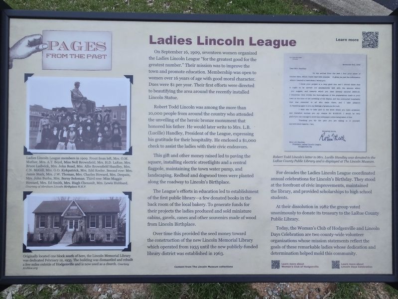 Ladies Lincoln League Marker. Click for full size. Ladies Lincoln League Marker image. Click for full size.