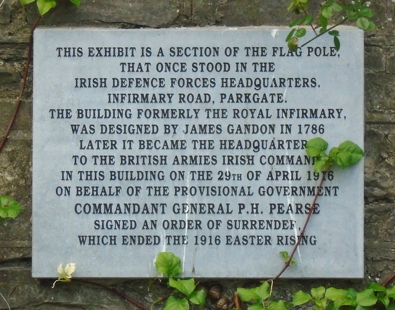 Irish Defence Forces Headquarters Flag Pole Remnant Marker. Click for full size. Irish Defence Forces Headquarters Flag Pole Remnant Marker image. Click for full size.