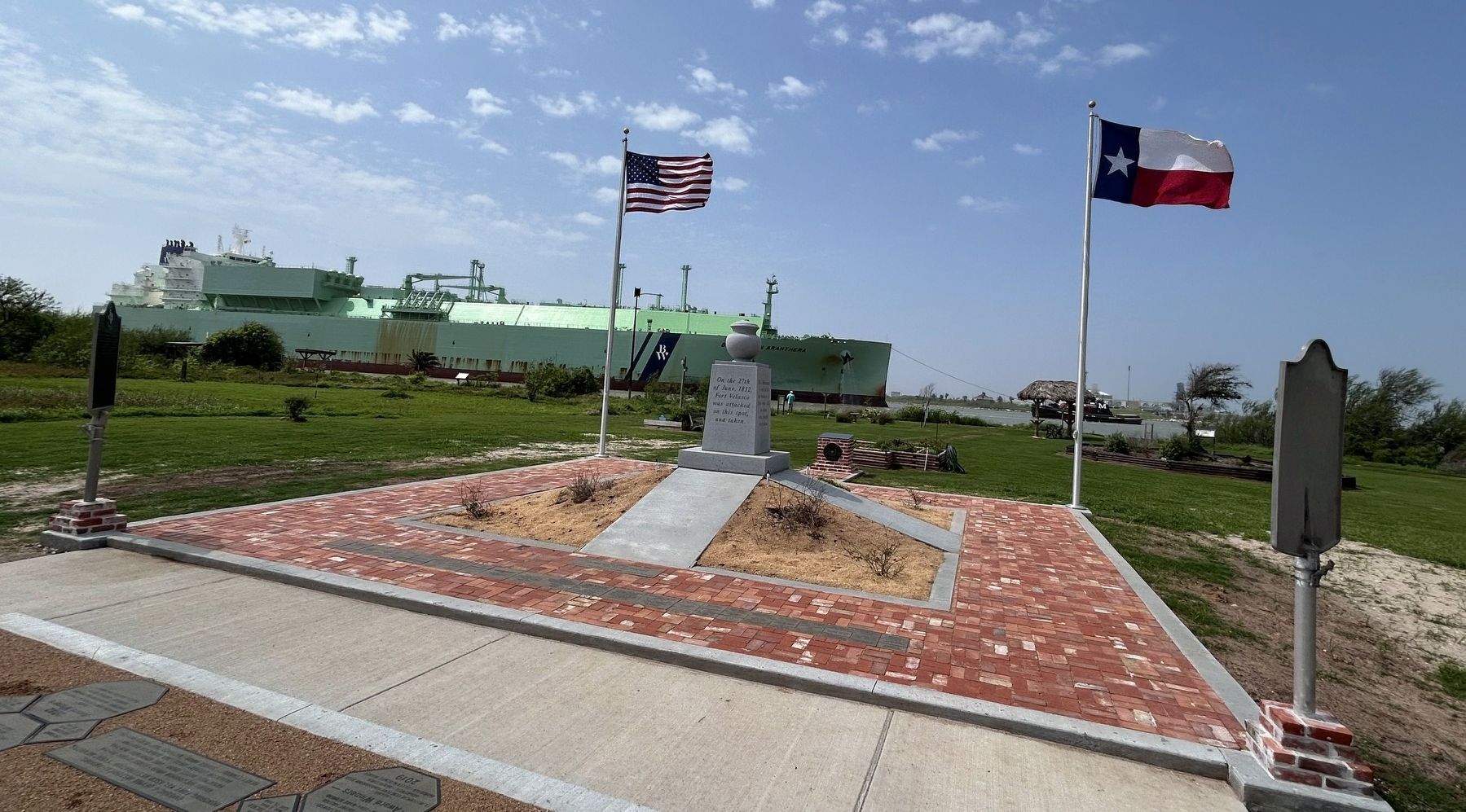 Designated Marker is on far side of Battle of Velasco Memorial. Click for full size. Designated Marker is on far side of Battle of Velasco Memorial image. Click for full size.