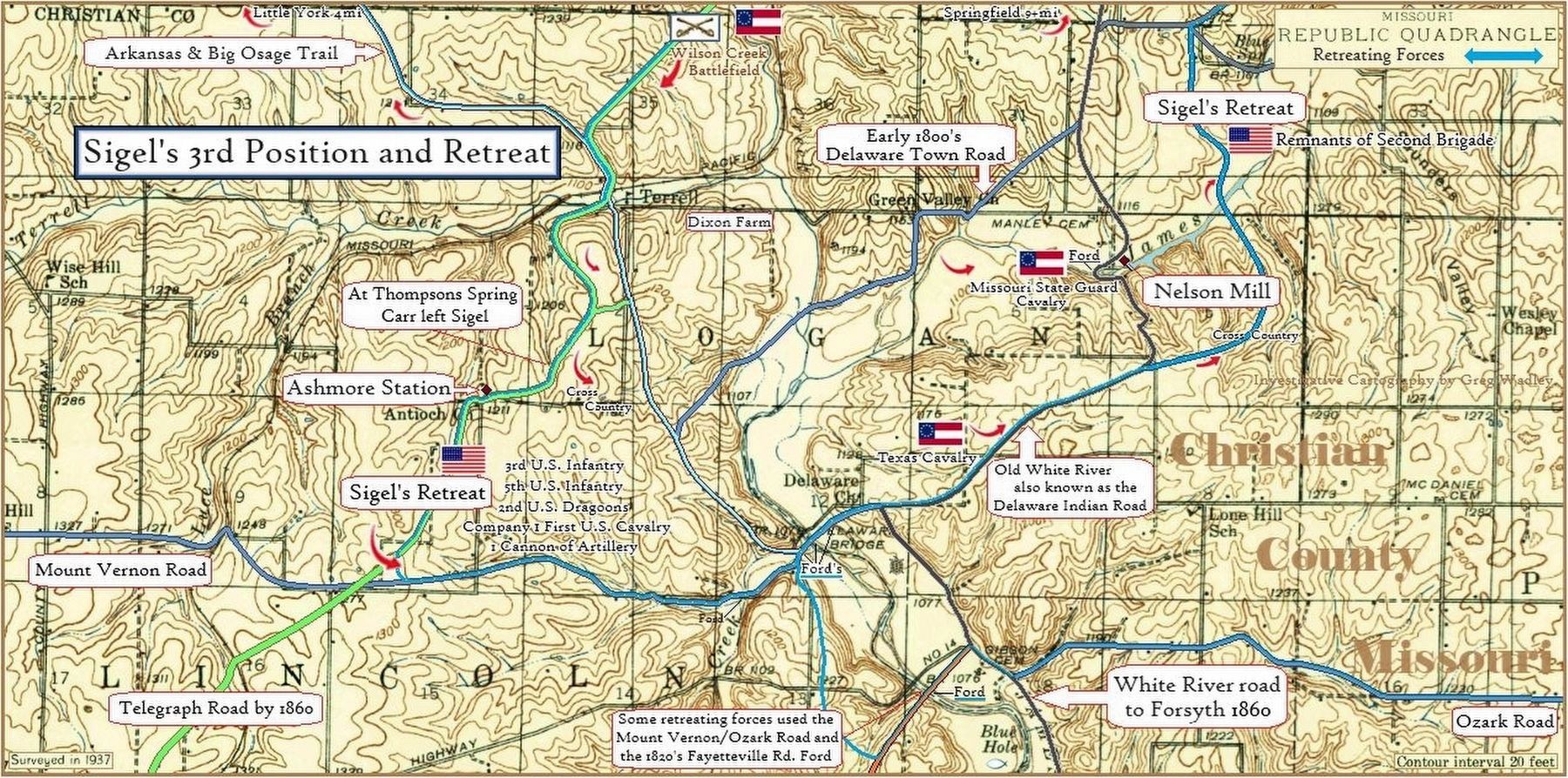 Sigel's third position and retreat from the Battlefield. Click for full size. Sigel's third position and retreat from the Battlefield image. Click for full size.