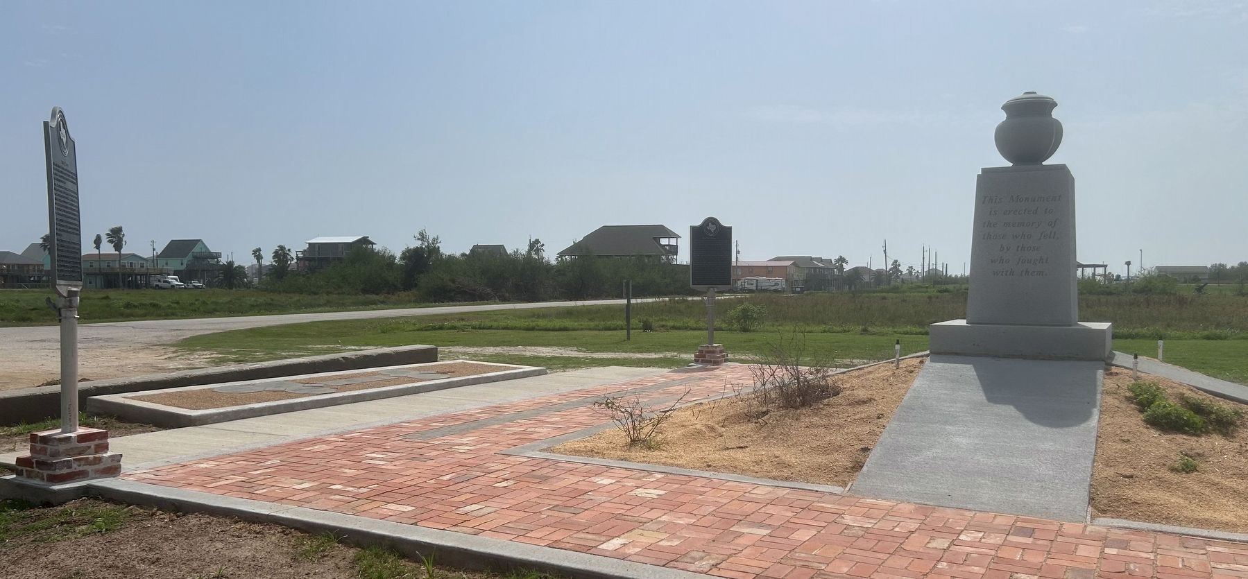 Old Velasco Marker (center) in proximity to Battle of Velasco Memorial and another marker (Velasco) image. Click for full size.