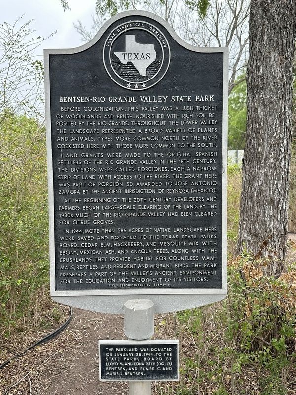 Bentsen-Rio Grande Valley State Park Marker. Click for full size. Bentsen-Rio Grande Valley State Park Marker image. Click for full size.