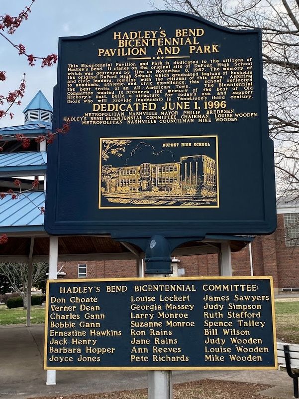 Hadley's Bend Bicentennial Pavilion and Park Marker. Click for full size. Hadley's Bend Bicentennial Pavilion and Park Marker image. Click for full size.