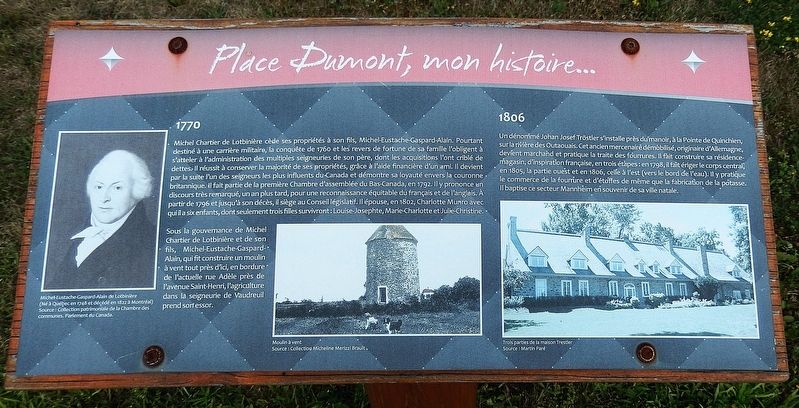 Place Dumont, mon histoire... Marker. Click for full size. Place Dumont, mon histoire... Marker image. Click for full size.