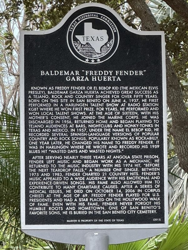 Baldemar "Freddy Fender" Garza Huerta Marker. Click for full size. Baldemar "Freddy Fender" Garza Huerta Marker image. Click for full size.