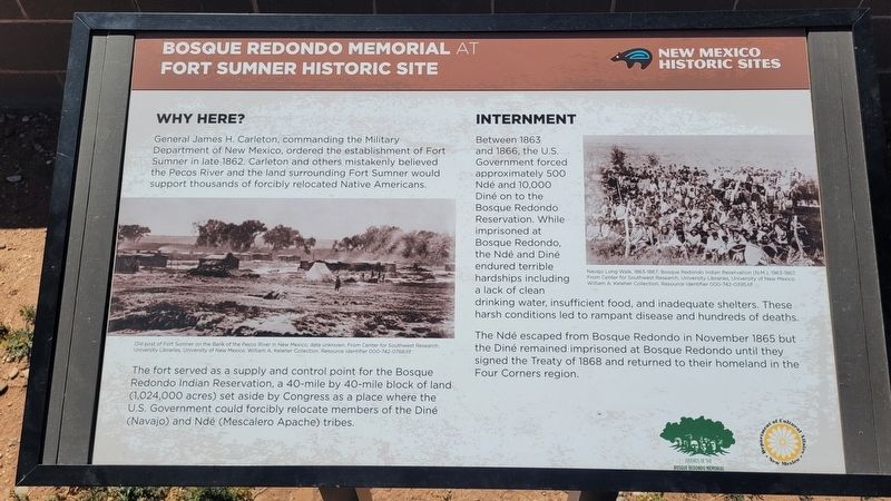 Bosque Redondo Memorial at Fort Sumner Historic Site Marker. Click for full size. Bosque Redondo Memorial at Fort Sumner Historic Site Marker image. Click for full size.