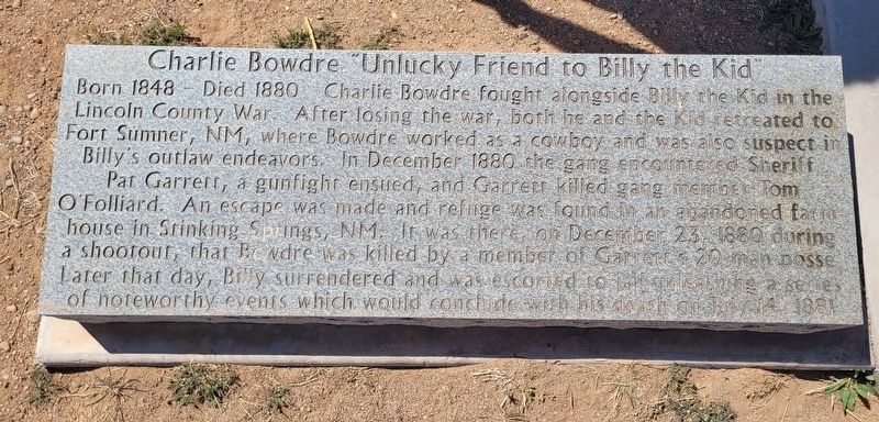 Charlie Bowdre Marker. Click for full size. Charlie Bowdre Marker image. Click for full size.