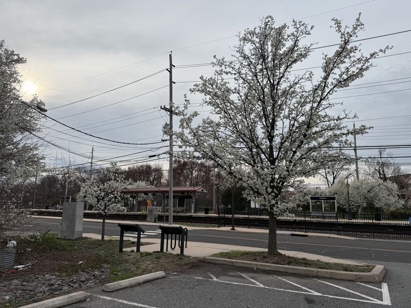 The markers stand across the street from the Cinnaminson River Line Light Rail station.. Click for full size. The markers stand across the street from the Cinnaminson River Line Light Rail station. image. Click for full size.