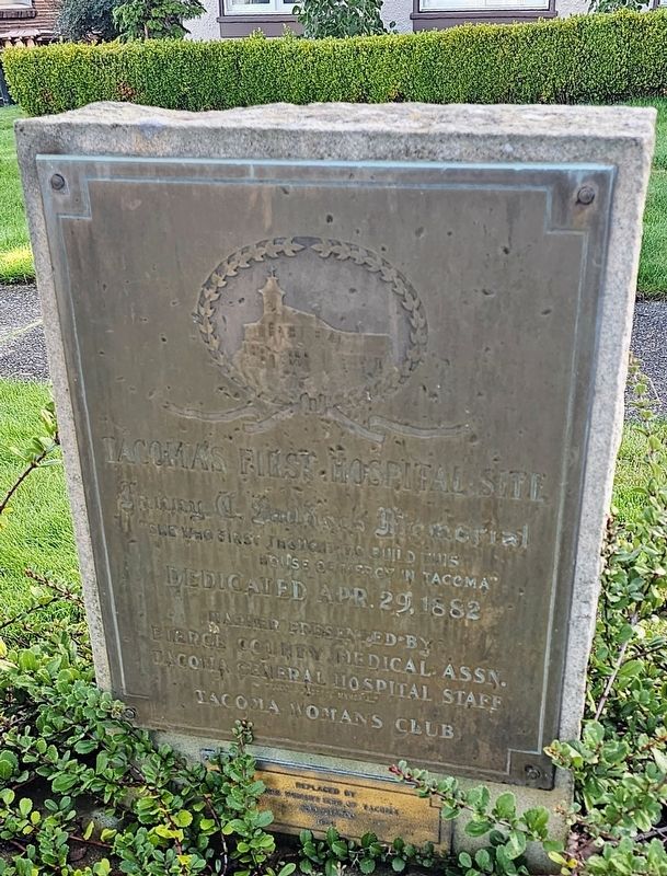 Tacoma's First Hospital Site Marker. Click for full size. Tacoma's First Hospital Site Marker image. Click for full size.