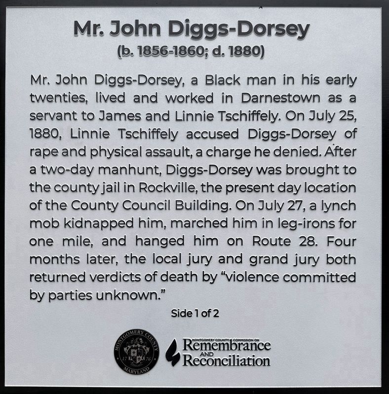 Mr. John Diggs-Dorsey Marker. Click for full size. Mr. John Diggs-Dorsey Marker image. Click for full size.
